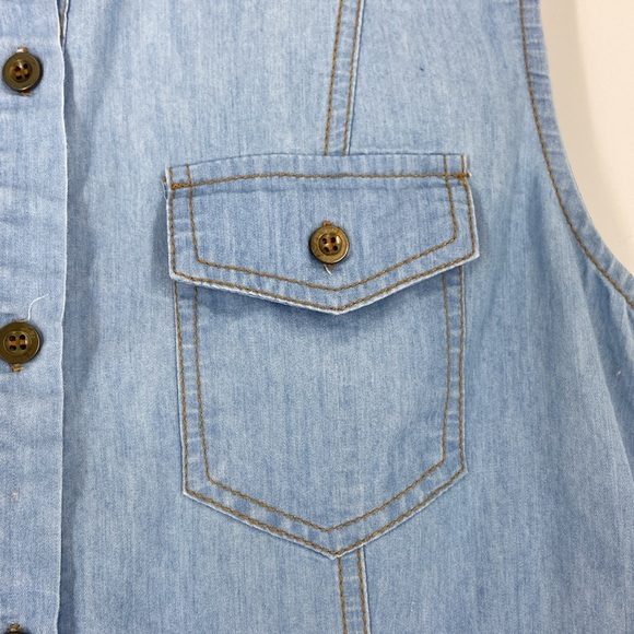 Denim sleeveless chambray lightweight button front short dress or tunic Large - Picture 9 of 14